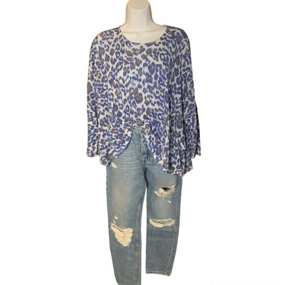Gerard Darel Paris‎ Cheetah Print Lightweight Knit Top Blue Size 3 US M - Picture 5 of 11